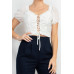 Back Shirred Ruffled Lace-up Crop Top