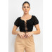 Back Shirred Ruffled Lace-up Crop Top