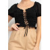 Back Shirred Ruffled Lace-up Crop Top