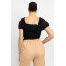 Back Shirred Ruffled Lace-up Crop Top