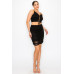 Front Lace-up Crop Top & Shirred Skirt Sets