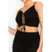 Front Lace-up Crop Top & Shirred Skirt Sets