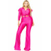 Plus Satin 3/4 Sleeve Wide Leg 2 Piece Set