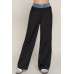 Contrast Denim Waist Straight Long Pants