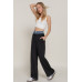 Contrast Denim Waist Straight Long Pants