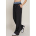 Contrast Denim Waist Straight Long Pants