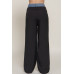 Contrast Denim Waist Straight Long Pants