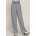 Contrast Denim Waist Straight Long Pants