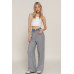 Contrast Denim Waist Straight Long Pants