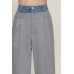 Contrast Denim Waist Straight Long Pants