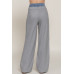 Contrast Denim Waist Straight Long Pants