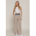 Contrast Denim Waist Straight Long Pants