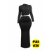 Plus Size Shirring Detailed Top & Long Skirt Set