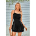 Spaghetti Strap Ruched Satin Layered Romper