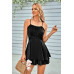 Spaghetti Strap Ruched Satin Layered Romper