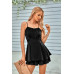 Spaghetti Strap Ruched Satin Layered Romper
