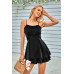 Spaghetti Strap Ruched Satin Layered Romper