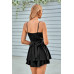 Spaghetti Strap Ruched Satin Layered Romper