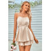 Spaghetti Strap Ruched Satin Layered Romper