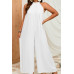 Plus Solid Sleeveless Halter Wide Leg Jumpsuit