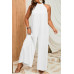 Plus Solid Sleeveless Halter Wide Leg Jumpsuit