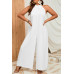 Plus Solid Sleeveless Halter Wide Leg Jumpsuit