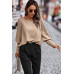 Crew Neck Solid Leg Of Mutton Sleeve Shirt