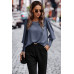Crew Neck Solid Leg Of Mutton Sleeve Shirt