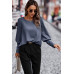 Crew Neck Solid Leg Of Mutton Sleeve Shirt