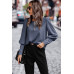 Crew Neck Solid Leg Of Mutton Sleeve Shirt