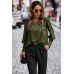 Crew Neck Solid Leg Of Mutton Sleeve Shirt