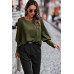 Crew Neck Solid Leg Of Mutton Sleeve Shirt