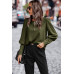 Crew Neck Solid Leg Of Mutton Sleeve Shirt