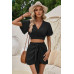 Two Pieces V Neck Ruffle Crop Shirt And Wrap Sets