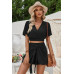 Two Pieces V Neck Ruffle Crop Shirt And Wrap Sets