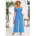 Square Neck Ruched Dot Print Wide Leg Jumpsuit