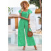 Square Neck Ruched Dot Print Wide Leg Jumpsuit