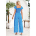 Square Neck Ruched Dot Print Wide Leg Jumpsuit