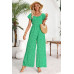 Square Neck Ruched Dot Print Wide Leg Jumpsuit