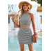 Two Pieces Halter Neck Striped Tube And Skirt Sets