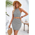 Two Pieces Halter Neck Striped Tube And Skirt Sets