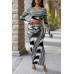 Round Neck Striped Crop Top Pencil Skirt Sets