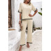 Two Pieces Outfits Knit Short Sleeve Wide Leg Loun
