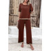 Two Pieces Outfits Knit Short Sleeve Wide Leg Loun