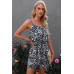Sleevless Leopard Printed Belt Fit Romper