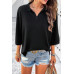 Solid Notched Collar V Neck Knit Short Sleeve Swea