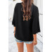 Solid Notched Collar V Neck Knit Short Sleeve Swea