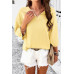 Solid Notched Collar V Neck Knit Short Sleeve Swea