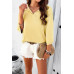 Solid Notched Collar V Neck Knit Short Sleeve Swea