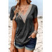 Deep V Neck Lace Ruffle Sleeves Solid Fit Shirt